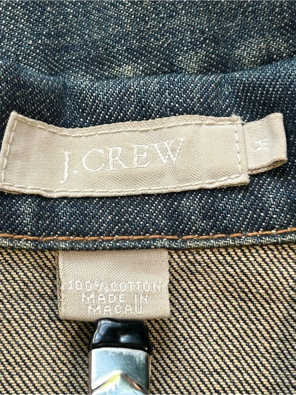 J.Crew Womens Denim Jacket M Dark Wash Jean Trucker Classic Preppy Fall Country